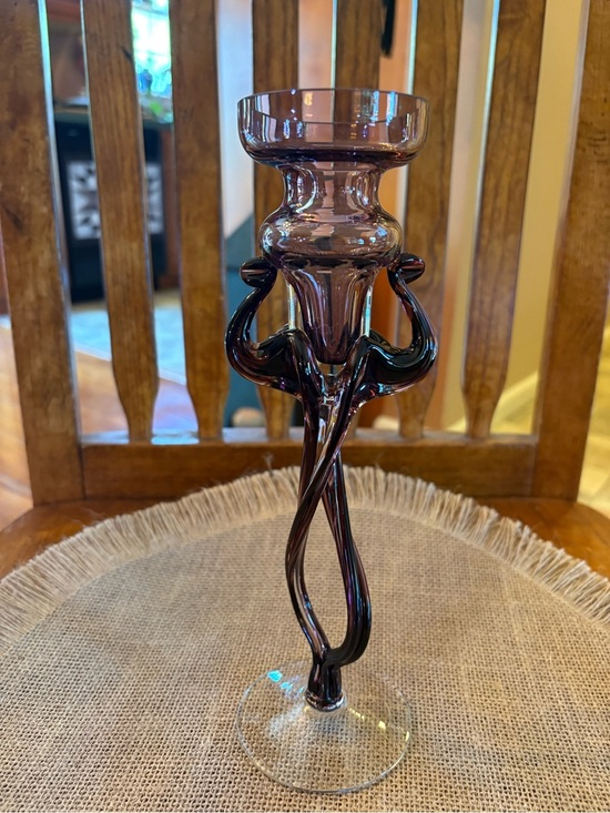 Józephina Krosno Other - Vintage Józefina Krosno Style Amethyst Art Glass Candle Holder Twisted Stem